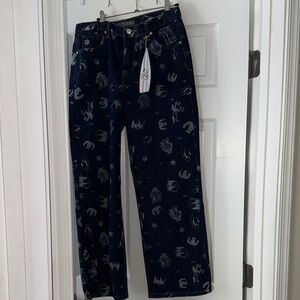 NWT Cali 1850 Printed Relaxed Straight Leg Jeans Size 9/29